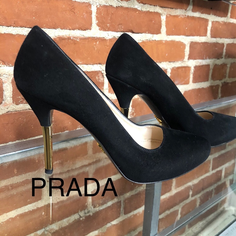 Prada black gold heel 38.5